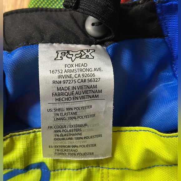 Kids size 4t fox racing pants minimal wear blue and yellow pattern. - Picture 3 of 4